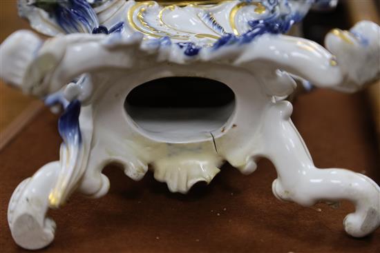A Meissen flower encrusted mantel clock, late 19th century, H. 34.5cm, restored